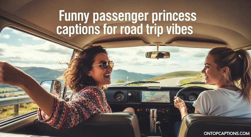 Funny passenger princess captions for road trip vibes