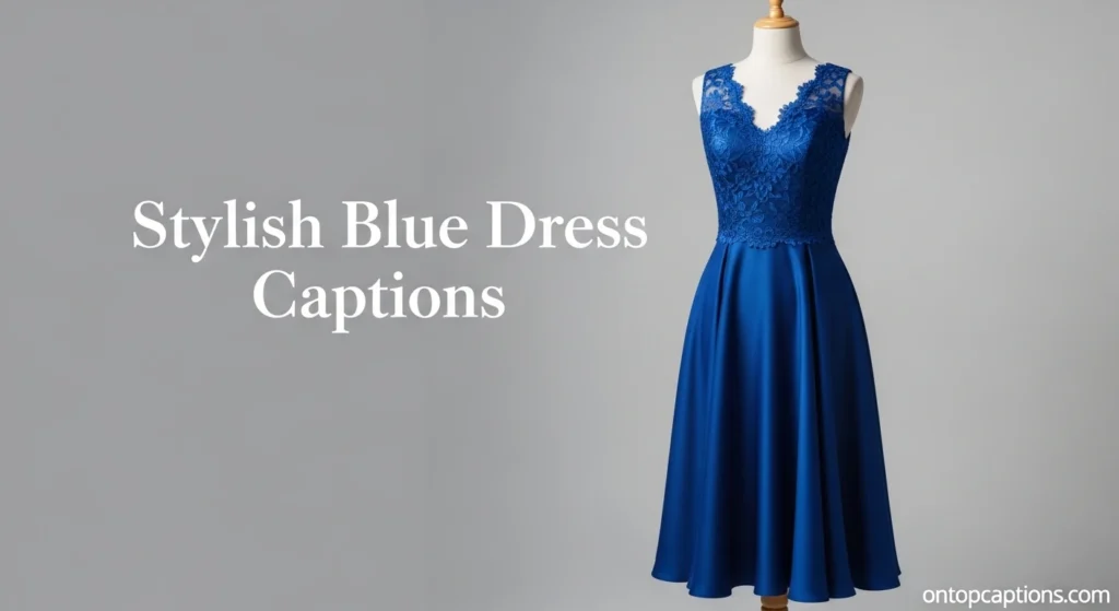 Stylish blue dress captions